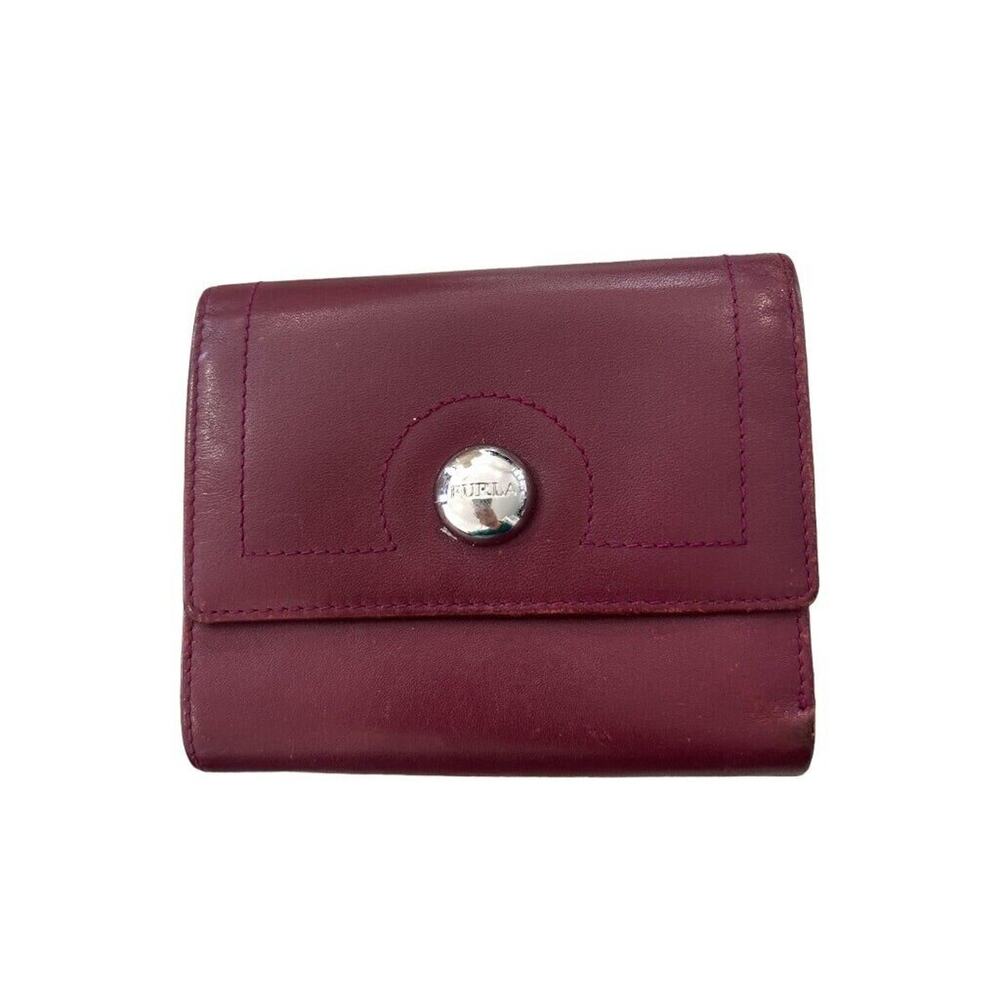 Furla Burgundy Leather Trifold Wallet Merlot 4 5/8" x 4 1/8"‎